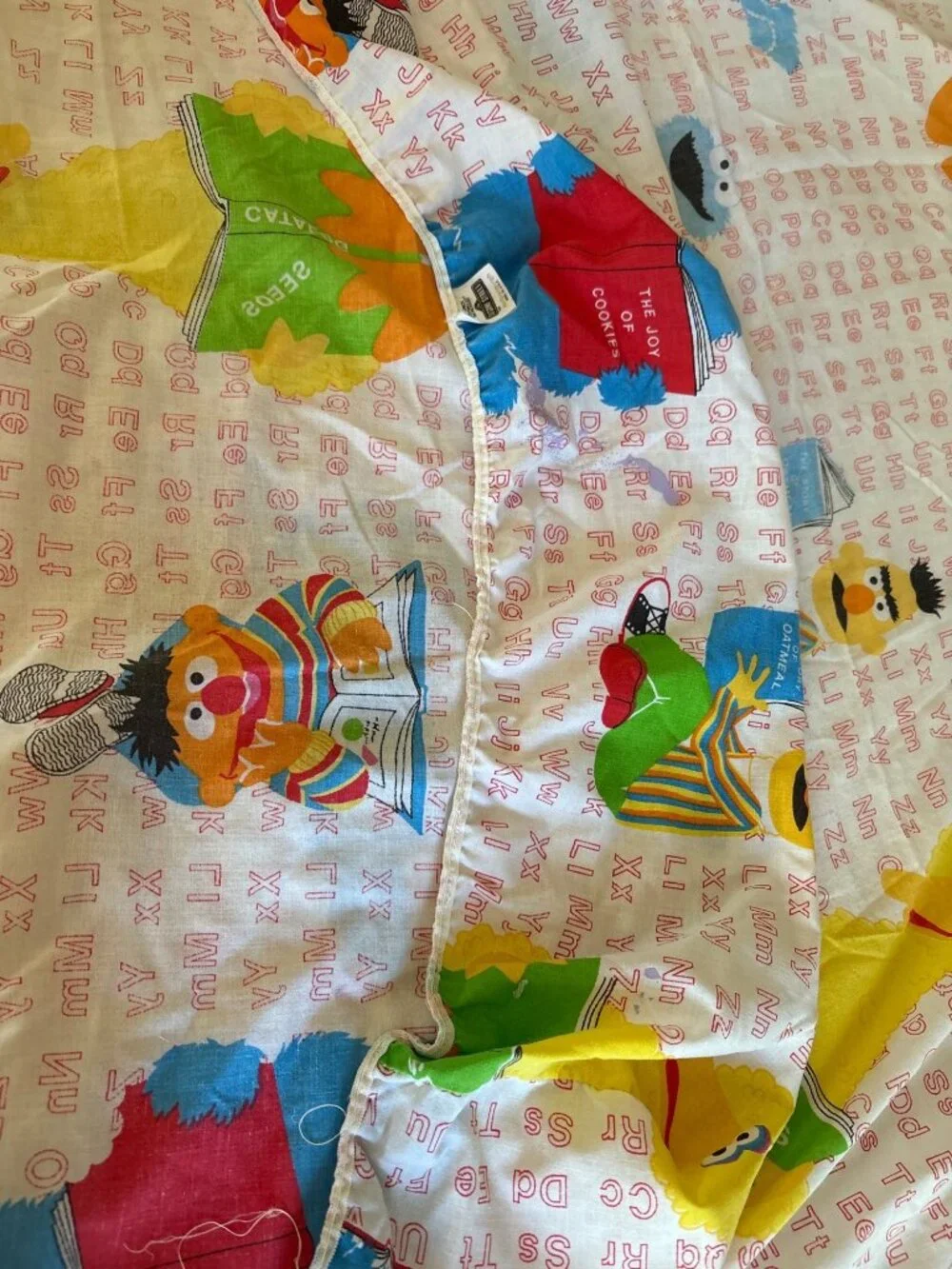 Vintage Sesame Street Alphabet Fitted Sheet Twin Size Big Bird Cookie Cutter